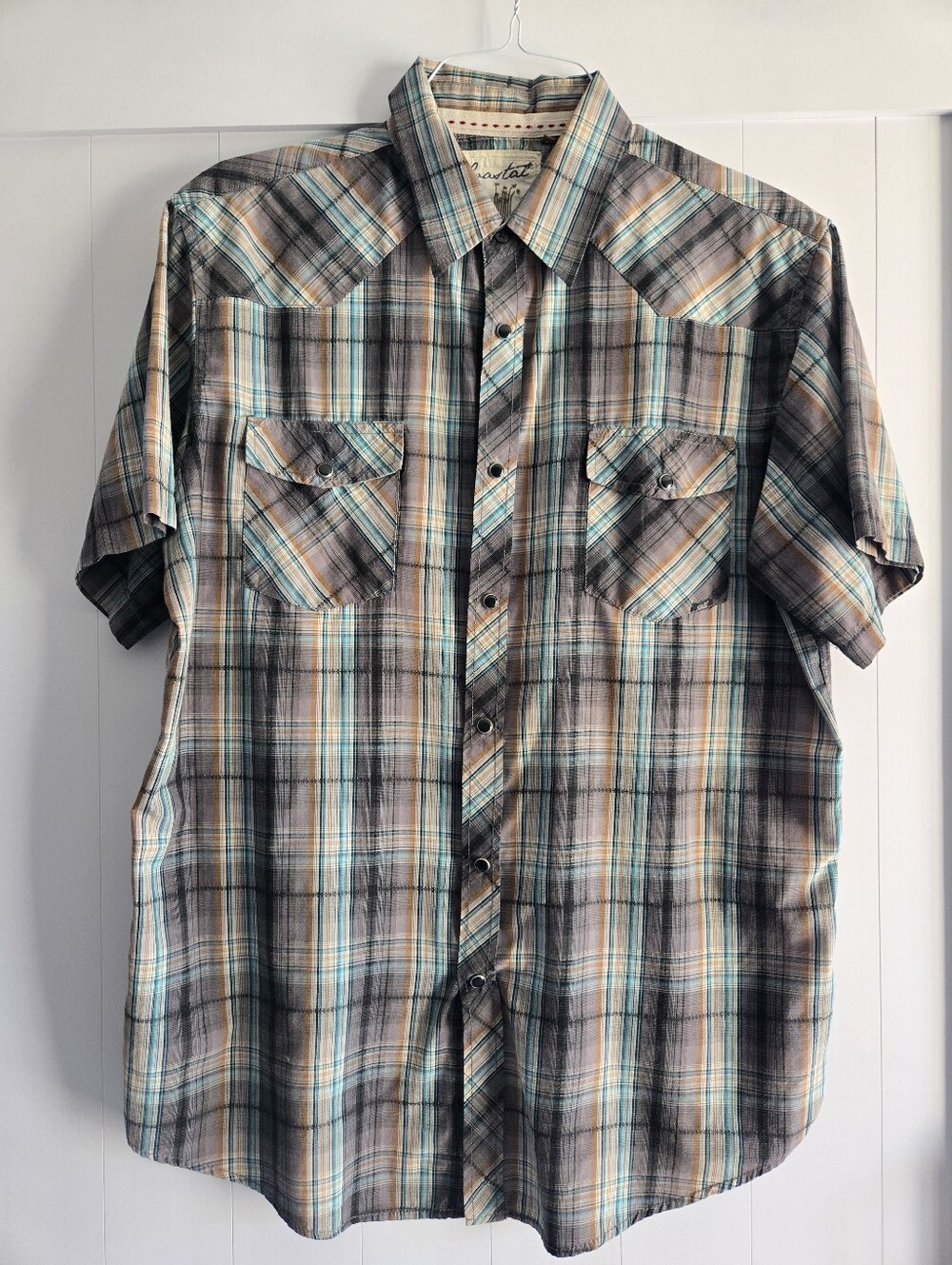 Coastal Men's Short Sleeve Plaid Button-Up Shirt - Sage/Beige XLarge